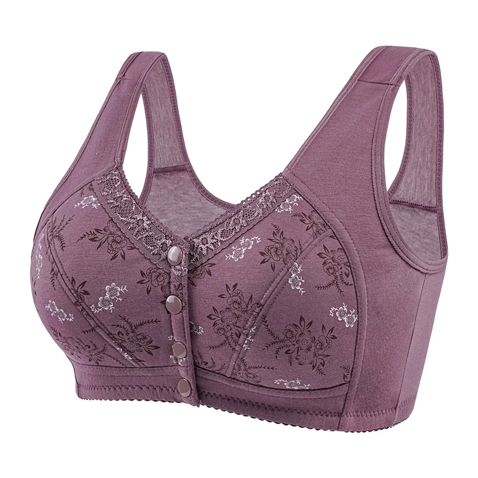 Wireless Bralette Comfortable Underwear Middle-aged Elderly Women Lace Chest Wrap Ultra-thin Mom Front Open Buckle Cotton