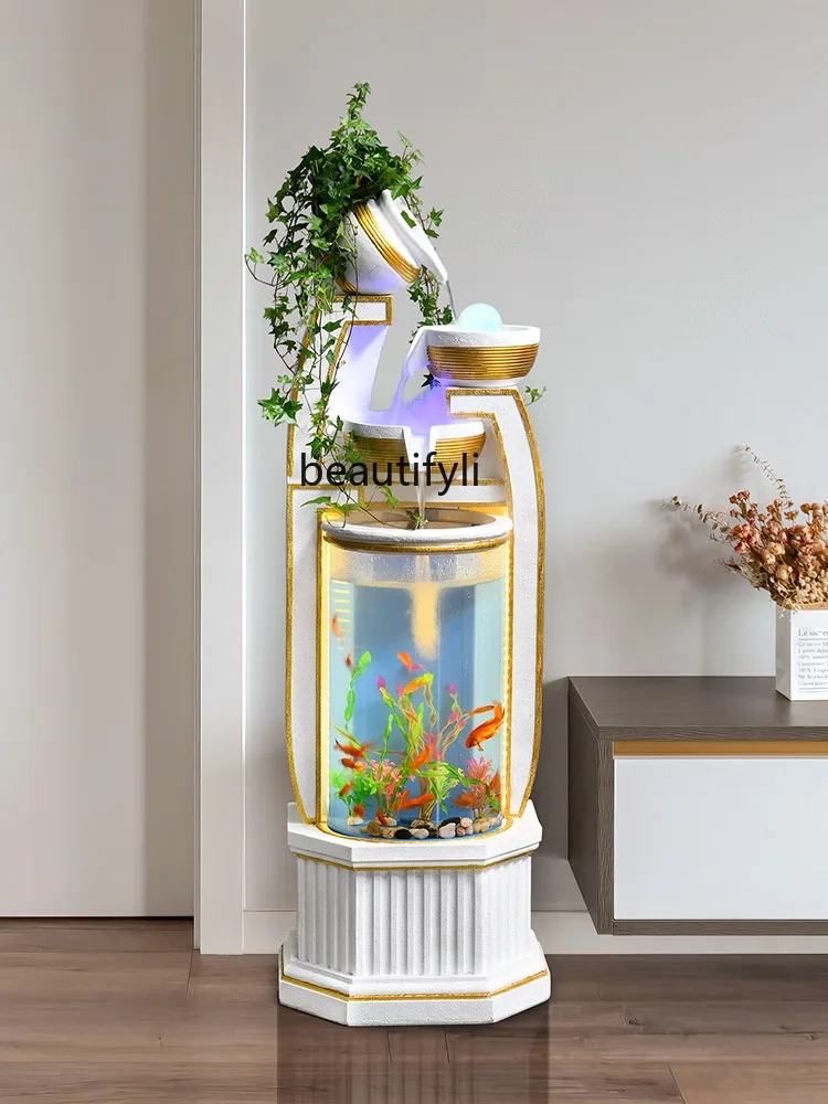 

Modern Minimalist Flowing Water Ornaments Living Room European round Fish Tank Floor Water Landscape Blessing Office