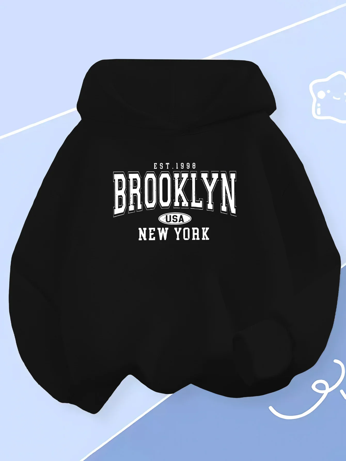 Kids Vintage Brooklyn New York Hoodie Autumn Winter Thick Fleece Lined Letter Graphic Print Warm Casual Pullover