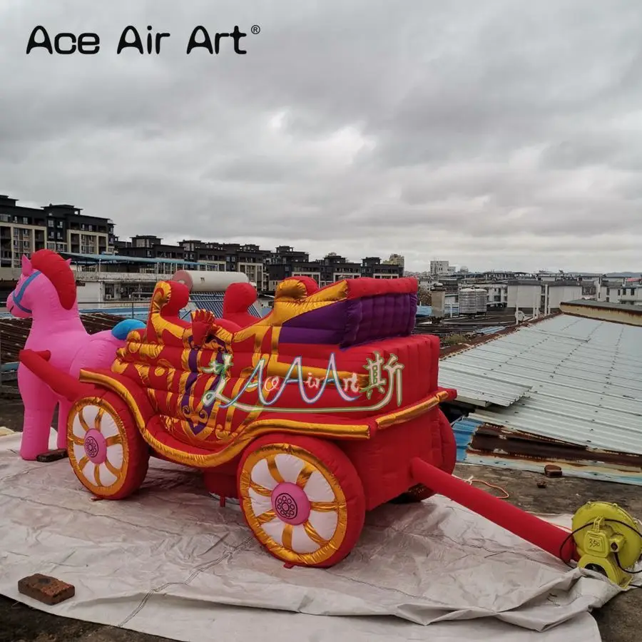 Incredibile carrozza gonfiabile personalizzata con cavallo, regalo di compleanno per ragazze per decorazioni per feste/per paradiso per bambini, prodotto in Cina