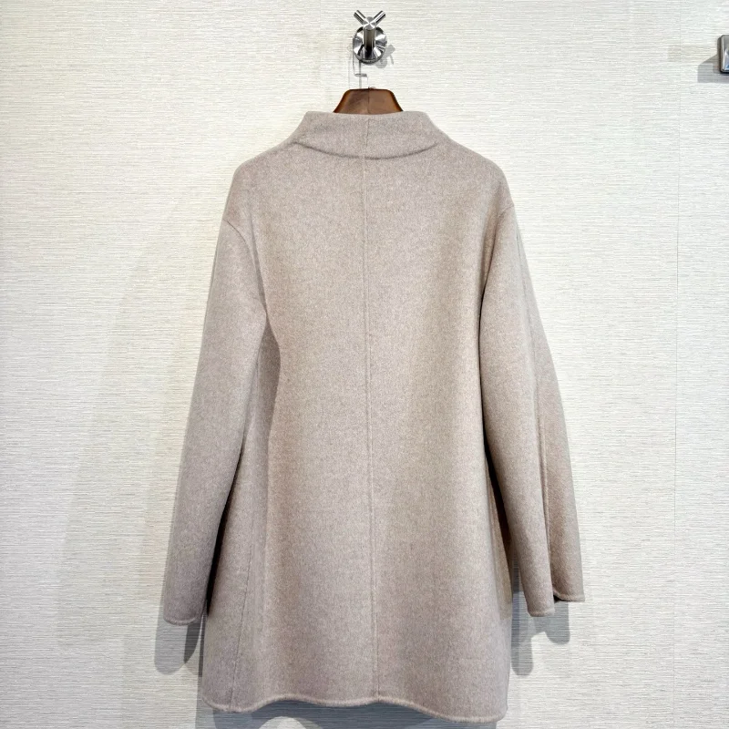 2026 New Women Fall Winter Loose Fit Wool Blended Mid Length Jacket Double Face Cashmere Stand Collar Soft and Warm Overcoat