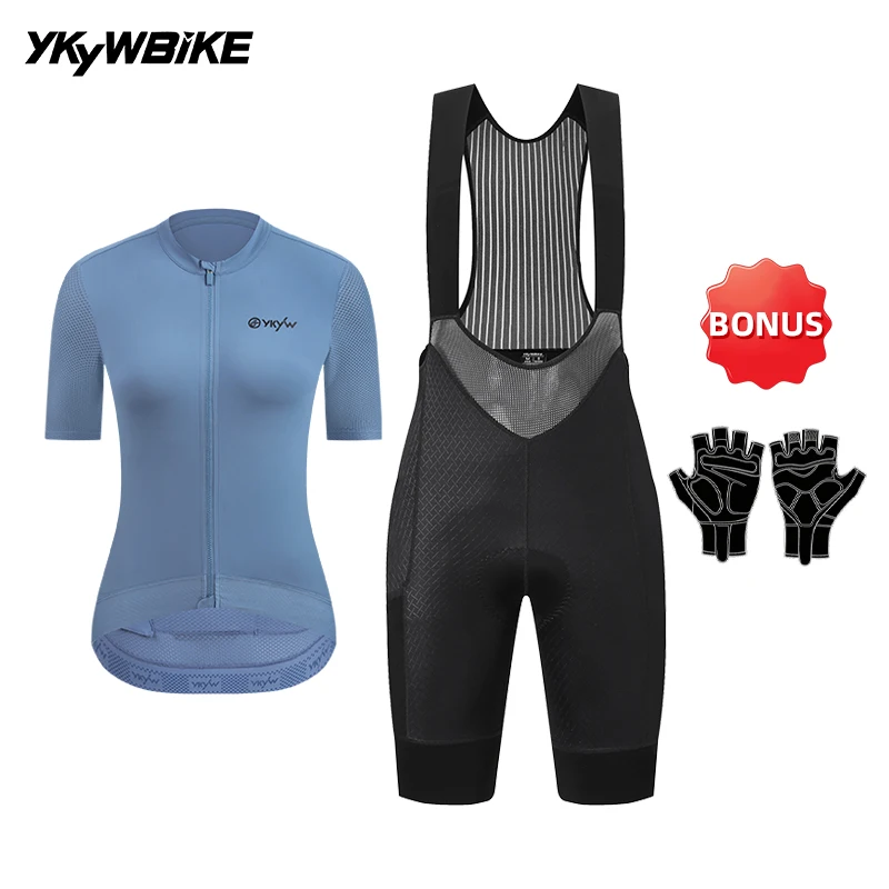 YKYWBIKE Damen Pro Team Radsport-Set Frühling Sommer SPF50+ Trikot 6H Ausdauer Gepolsterte Trägerhose Rennrad MTB Radsport-Outfit – Detail 33