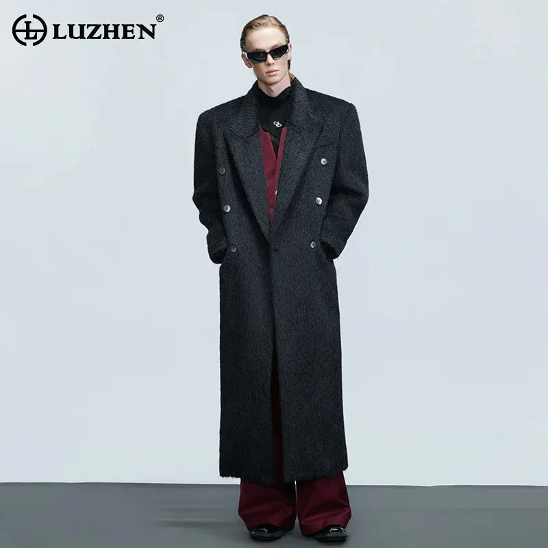 

LUZHEN модная роскошная темпераментная однотонная шерстяная ветровка высокого качества длиной до колена, мужской и женский Тренч JY4781