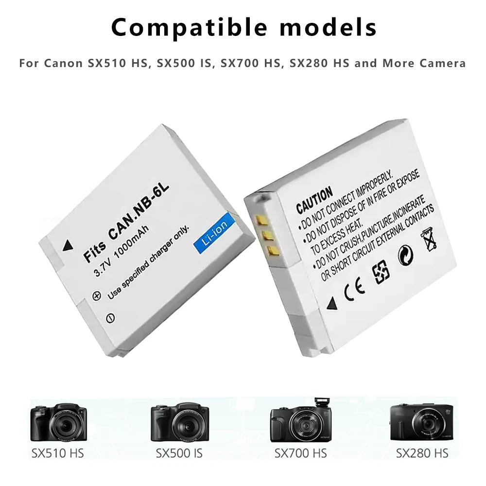 NB 6L NB6L NB-6L for Canon Power-shot IXUS 310 SX240 SX275 SX280 SX510 SX500 HS 95 D10 D20 D30 1600mAh Batteries