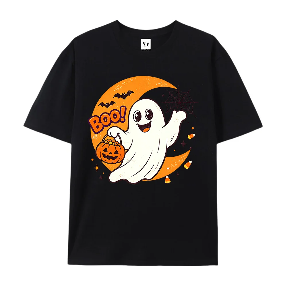 Women Cute Halloween Ghost T Shirt Pumpkin Boo Graphic Print Tees Spooky Season Short Sleeve Casual Cotton Tops