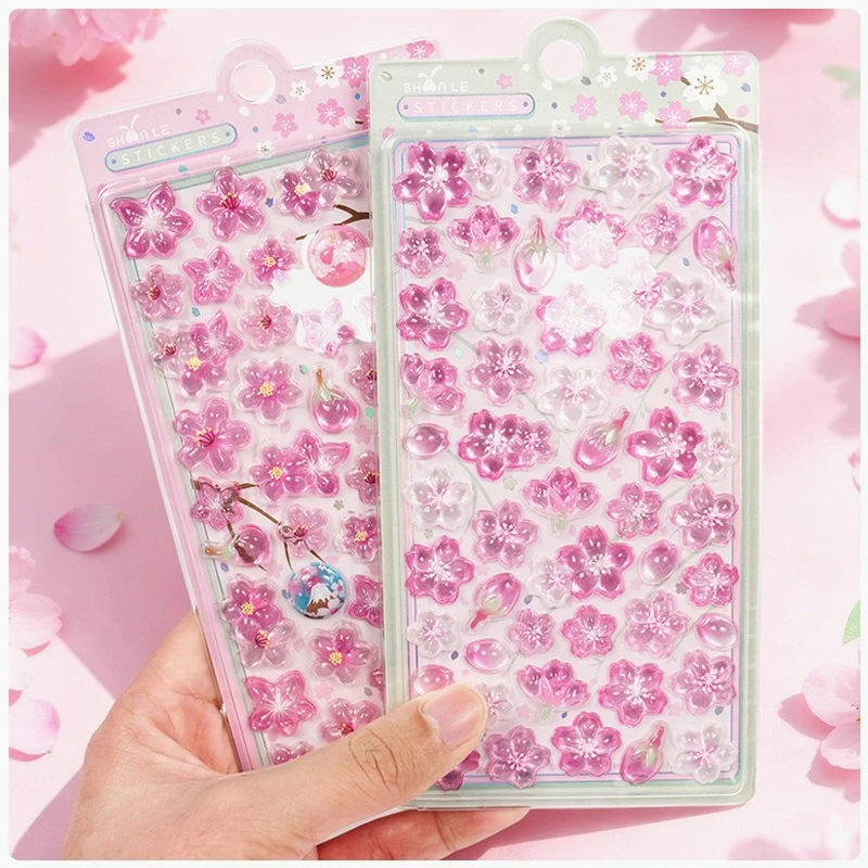 

3D-наклейки из ПВХ с рельефным изображением сакуры и персиковых цветов в японском стиле для чехлов телефонов, ноутбуков, DIY-декора