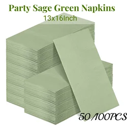 50/100Pcs Sage Cocktail Napkins Disposable Guest Napkins Paper Hand Towels for Birthday Baby Shower Wedding Party 13x15.7 Inch