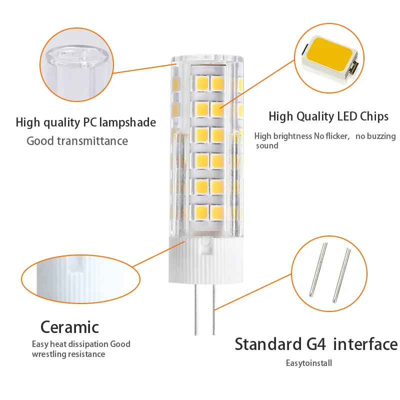 Энергосберегающая Регулируемая лампочка 220 В, лампочка с регулируемой яркостью G4, G9, производитель оптом, 7 Вт, мерцание, лампочка с керамическим стержнем переменного тока 90, бусины для жилых помещений 400