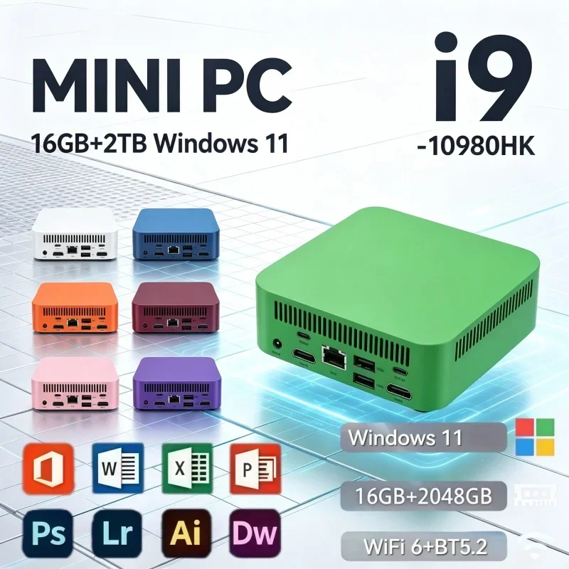 Portable Small Desktop PC Intel Core I9-10980HK Windows 11 16GB RAM 2TB SSD WiFi6 BT5.2 4K UHD For Home Game Office