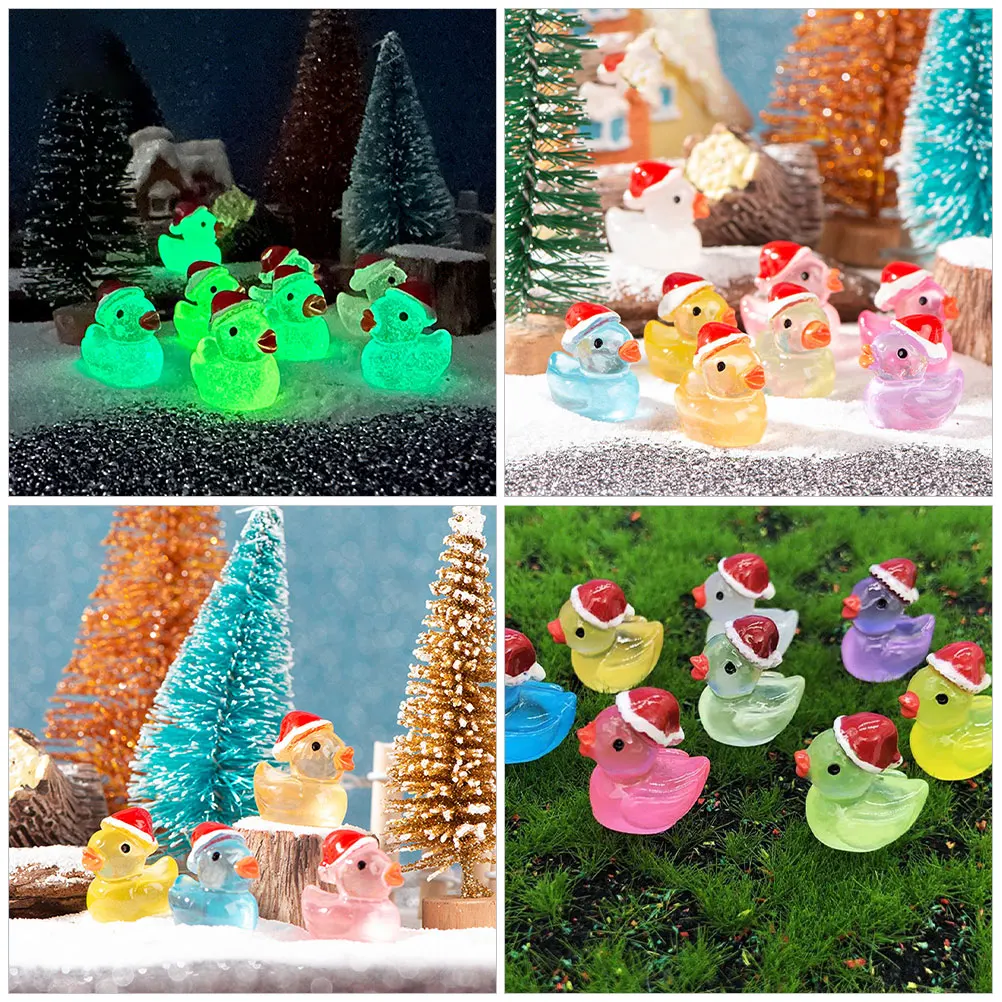

30pcs Christmas Duck Mini Resin Animals Glow in the Dark Holiday Figures Snow Scene Decor Accessories Tiny Ducks Luminous