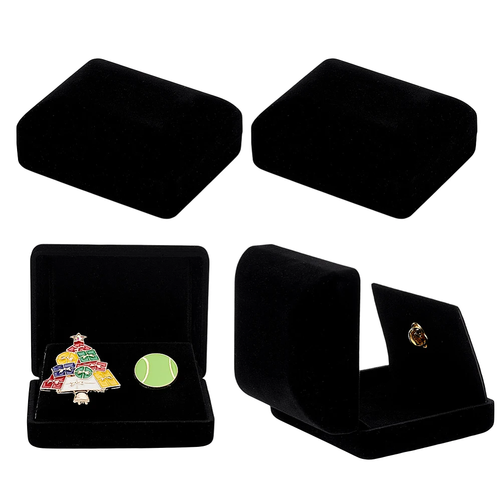 4pcs Velvet Badge Display Box Black Presentation Display Box Jewelry Lapel Pin Gift Boxs Badge Storage Display Case