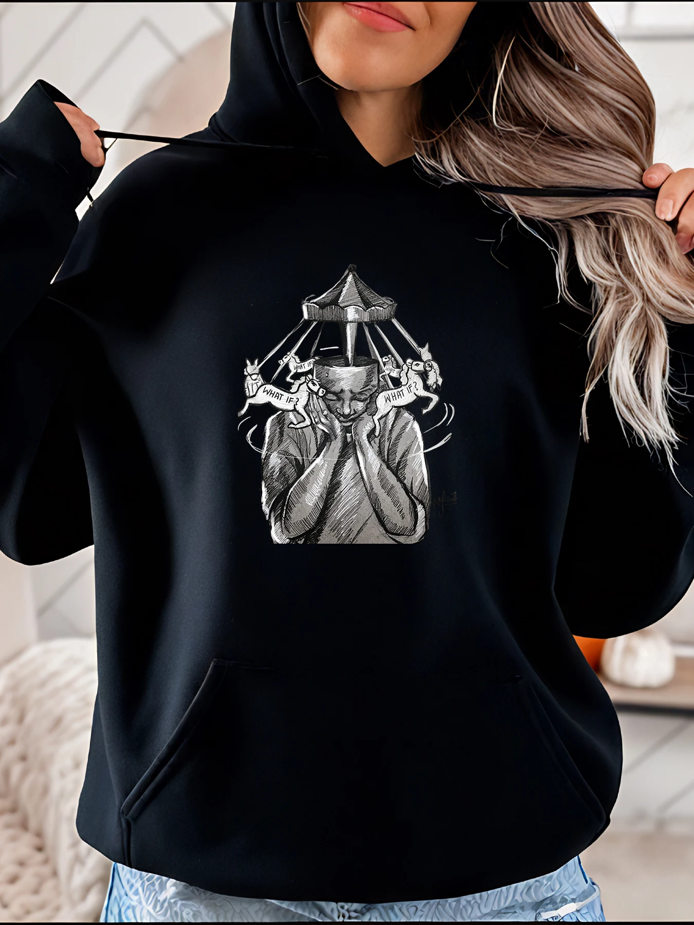 

Толстовка с капюшоном, черная готическая цирковая мужская толстовка с длинными рукавами и принтом, женская повседневная уличная одежда, мода 280