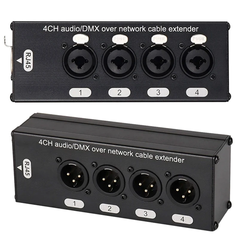 ABVJ-1 زوج 4 قناة XLR/DMX الصوت RJ45 Cat5/Cat6 إيثرنت موسع XLR موسع جهاز الإرسال والاستقبال للمرحلة الحية