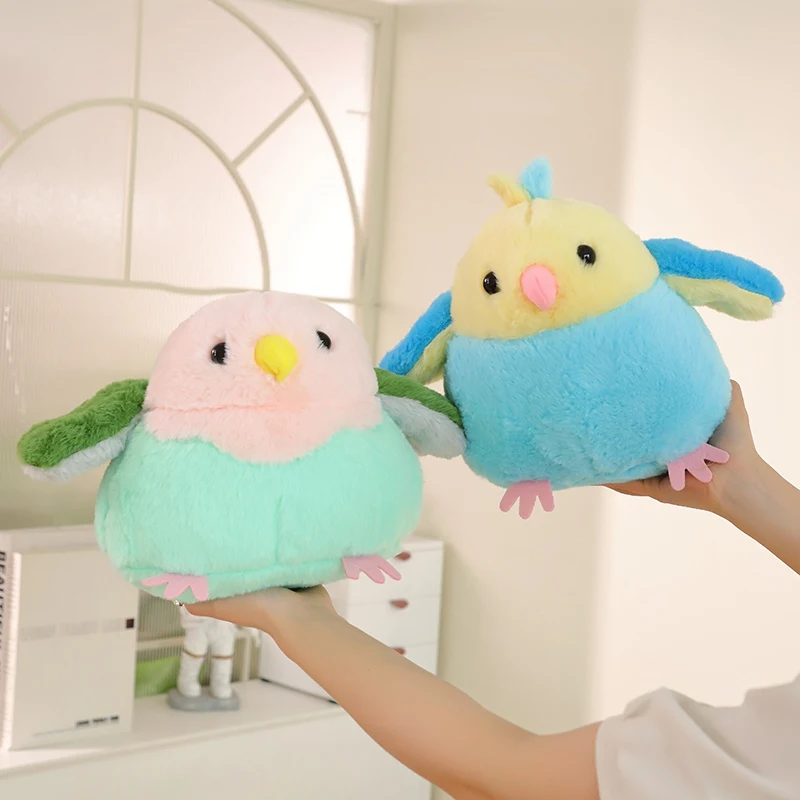 Kawaii Round Fat Parrot Plush Doll Pillow High Quality Blue Green Parrot Bird Plush Toy Home Decor Birthday Gifts For Girls Boys