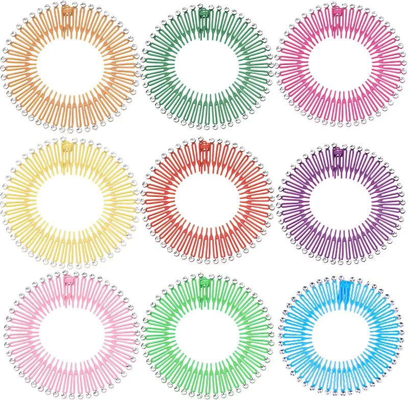 15 Stück volle runde Stretch kamm Stirnbänder flexible Kunststoff Kreis Haar wickel Haarband halter – Detail 26