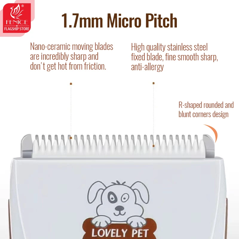 Fenice Rechargeable Electrical Pet Clipper Machine Grooming Animals Haircut Trimmer and Blade Set Low Noice