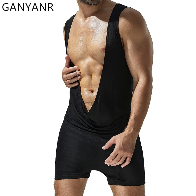 GANYANR Men's Sports Set Sportwear Wrestling Suit Power Lifting Singlet Sweatsuit Summer Training Tracksuit Weight Bodysuit Gym