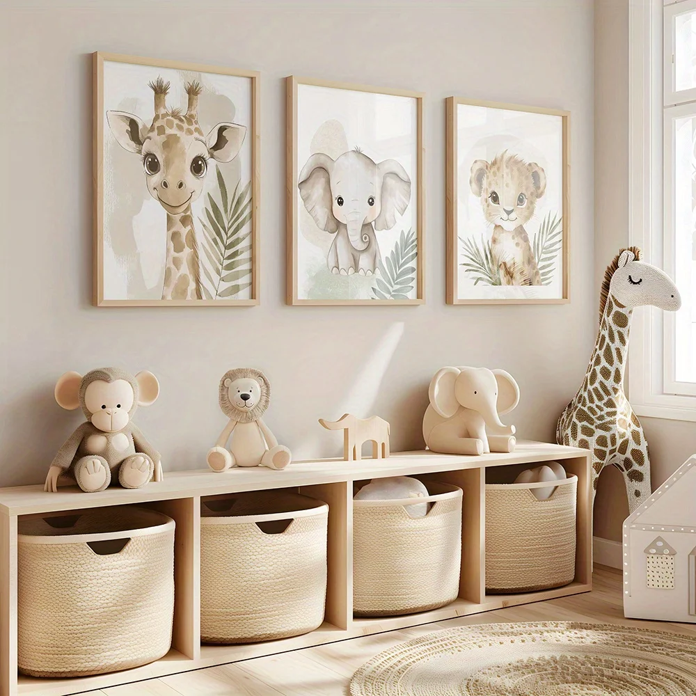 Giraffe Elephant Leopard Jungle Animal Canvas Print Safari Nursery Wall Art Poster Modern Living Room Kindergarten Home Decor