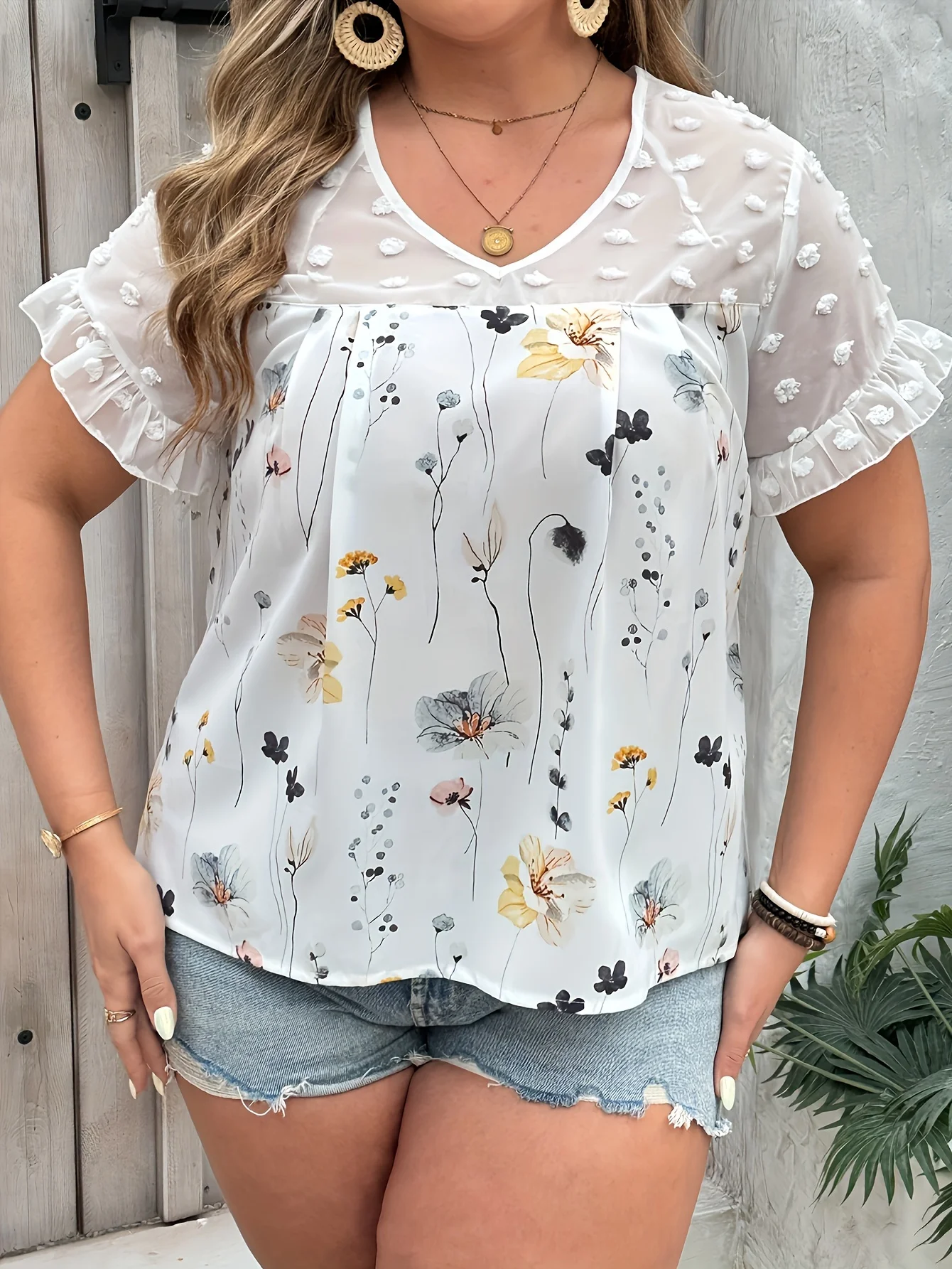 Plus Size Gestreept Overhemd Met Knoop Aan De Voorkant, Casual Shirt Met Lange Mouwen En Gebogen Zoom Voor Lente En Herfst, Grote Dameskleding