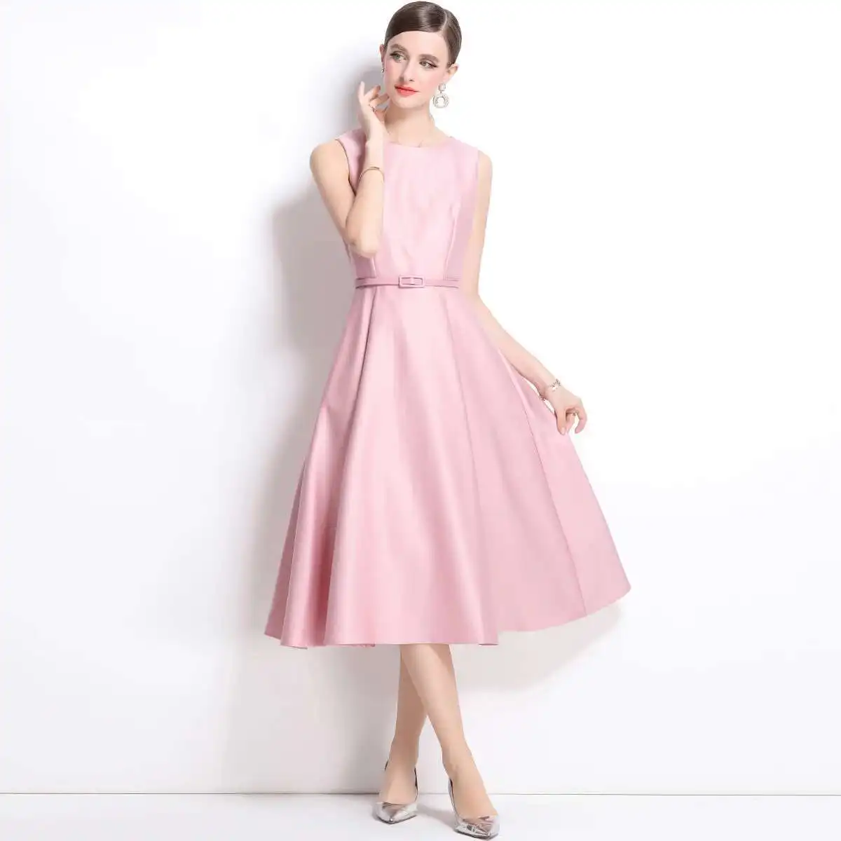 Retro Elegante Ärmellose Feste Prom Abendkleider Frauen Sommer Herbst Ballkleid Gürtel Party Brautjungfern Langes Kleid Midi Robe