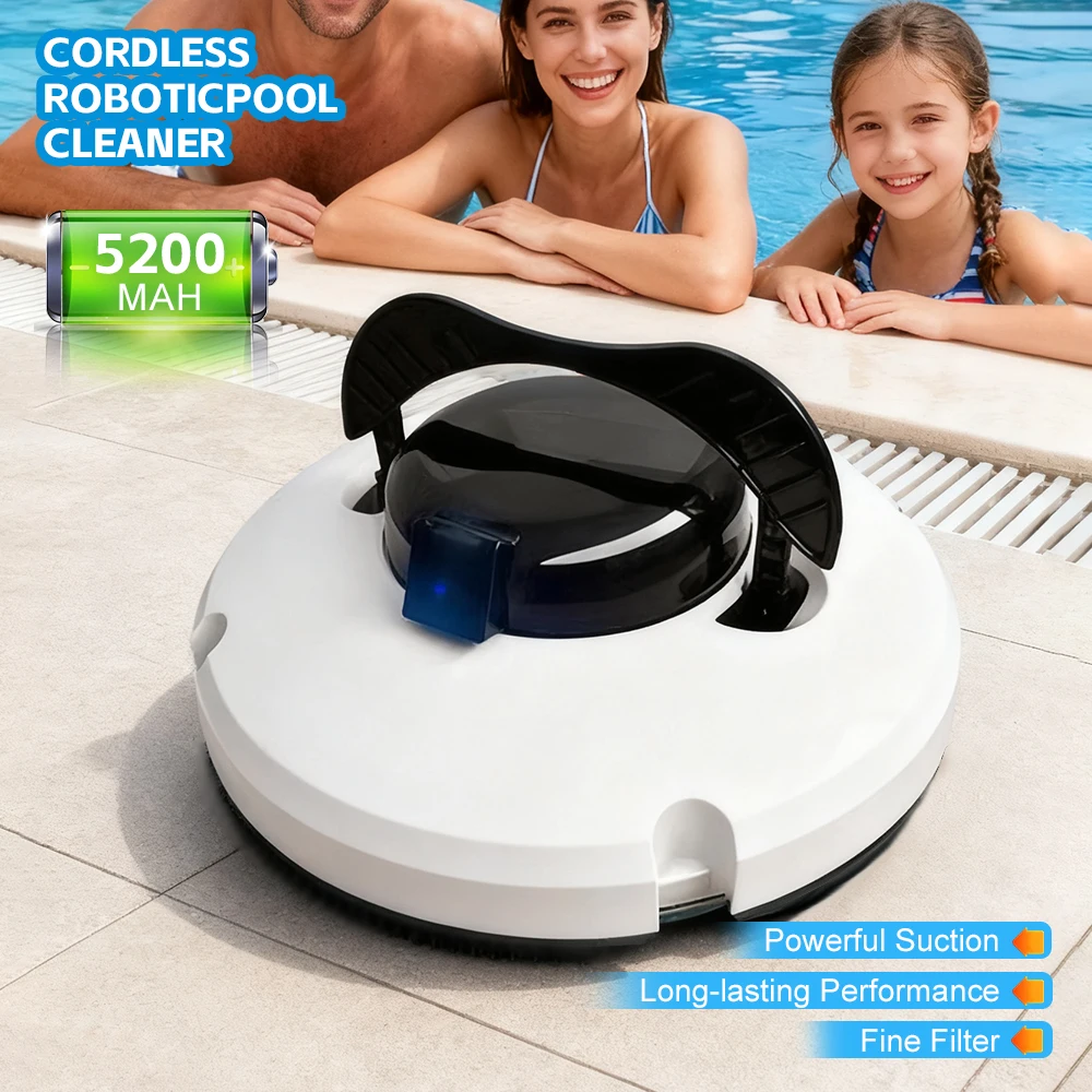 مكنسة كهربائية أوتوماتيكية لحمام السباحة، مكنسة كهربائية لاسلكية لأرضيات حمام السباحة، 5200 مللي أمبير في الساعة، مقاومة للماء، ماكينة تنظيف الأوساخ