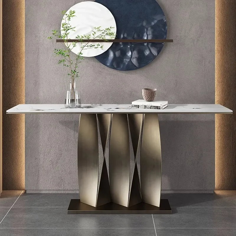 Customized Italian Entrance Table Stainless Steel Entry Against Wall Console Living Room Decoration End View Table Marble