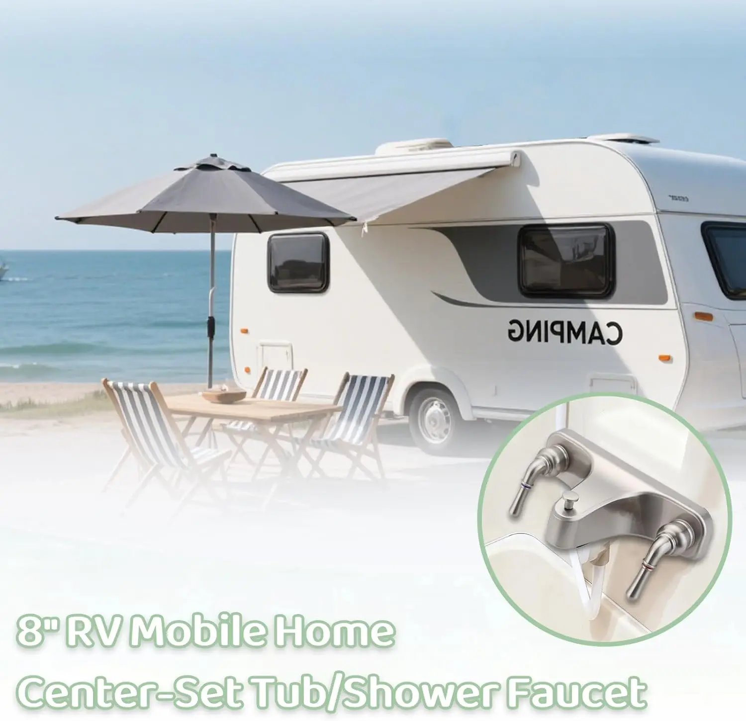 8' Two-Handle Shower Faucet with Diverter, Brushed Nickel, for RV/Mobile Home