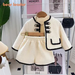 Bear Leader Korean Version Girl Suit Spring and Autumn New Fashionable Cardigan Jacket + Pants Two-piece Sets 2-7 Years Wear