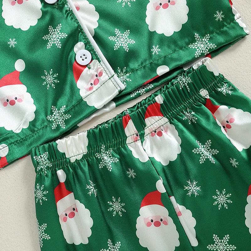 2024-06-19 Lioraitiin Kid Boy Girl Christmas Pajamas Set, Snowman Print Long Sleeve Button Down Tops Elastic Waist Pants Set