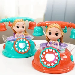 Fantasy Girl Doll Telephone Baby Early Educational Retro Landline Music Toy Telephone Landline Dollhouse Miniature Toys Gift