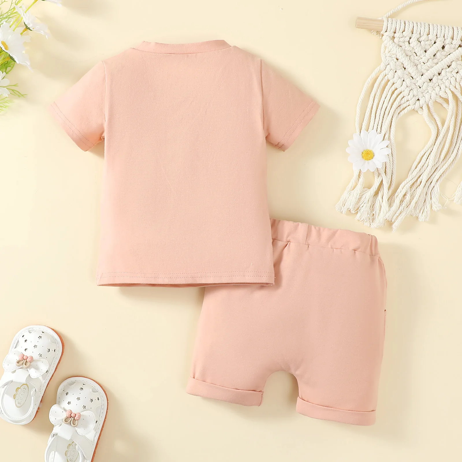 0-3Years Toddler Kids Girls Boys Summer Clothes Sets Outfits Heart Letter Print O Neck Short Sleeve T-Shirts Tops Shorts 2pcs