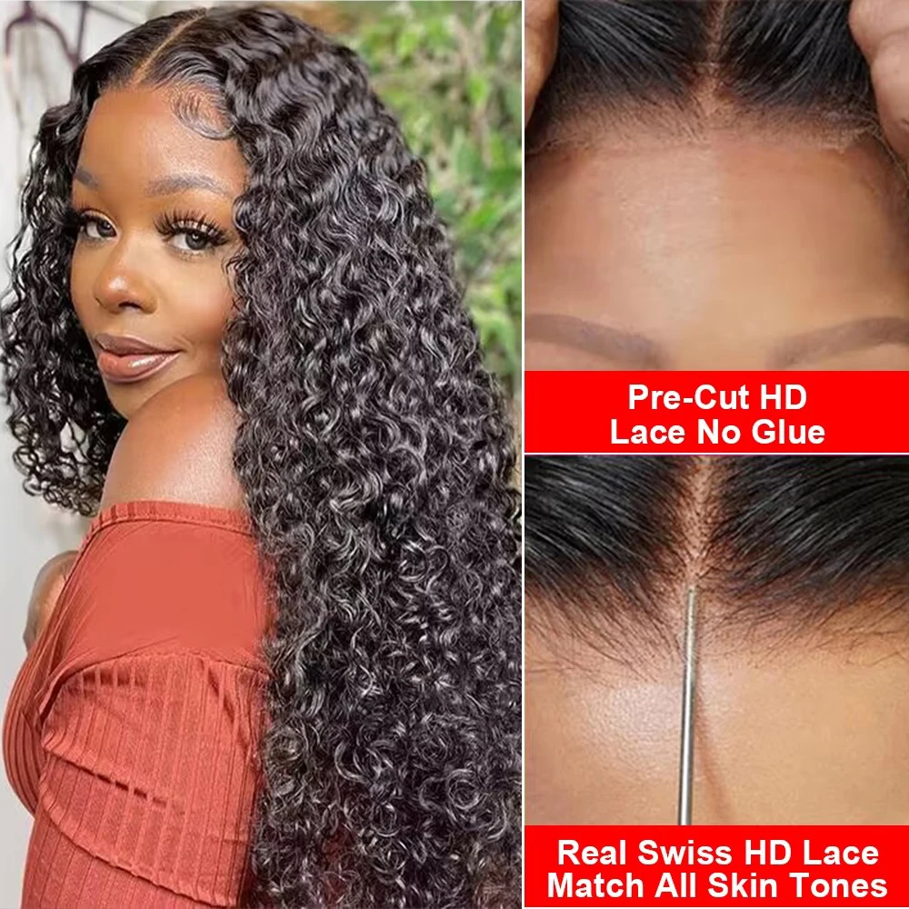 Pre Cut Deep Wave Glueless Wig Human Hair Ready To Wear Preplucked Curly Human Hair Wigs For Women 13x6 HD Lace Frontal Wig 250% image 2