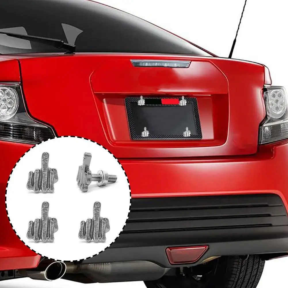 4Pcs 3D Design Middle Finger Bolts License Plate Screws License Plate Caps For Car Tag Frame Motorcycle Screws Replacement Kit