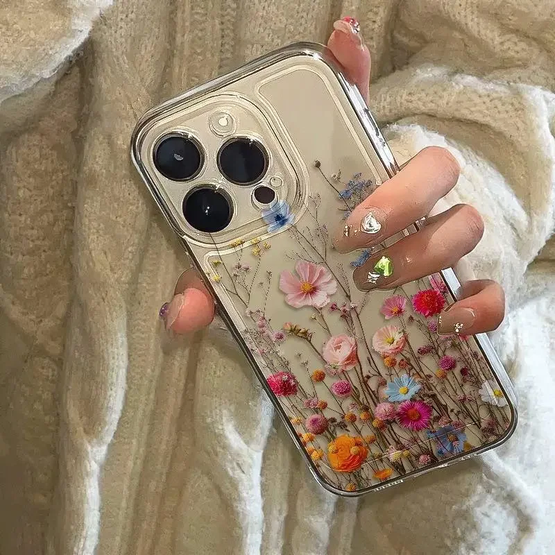 New Colorful flowers For iPhone1514131211Pro XRXS Max78 Plus 12Mini 13Mini Y2K  lovely creativity Anti fall Soft Phone Case