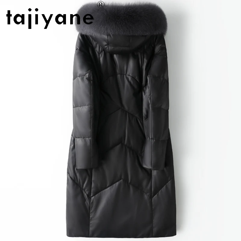 TAJIYANE 100% أعلى الحبوب جلد الغنم أسفل معطف امرأة جلد طبيعي طويل سترة منفوخة مقنعين الثعلب الفراء طوق 2025 الملابس الشتوية #2