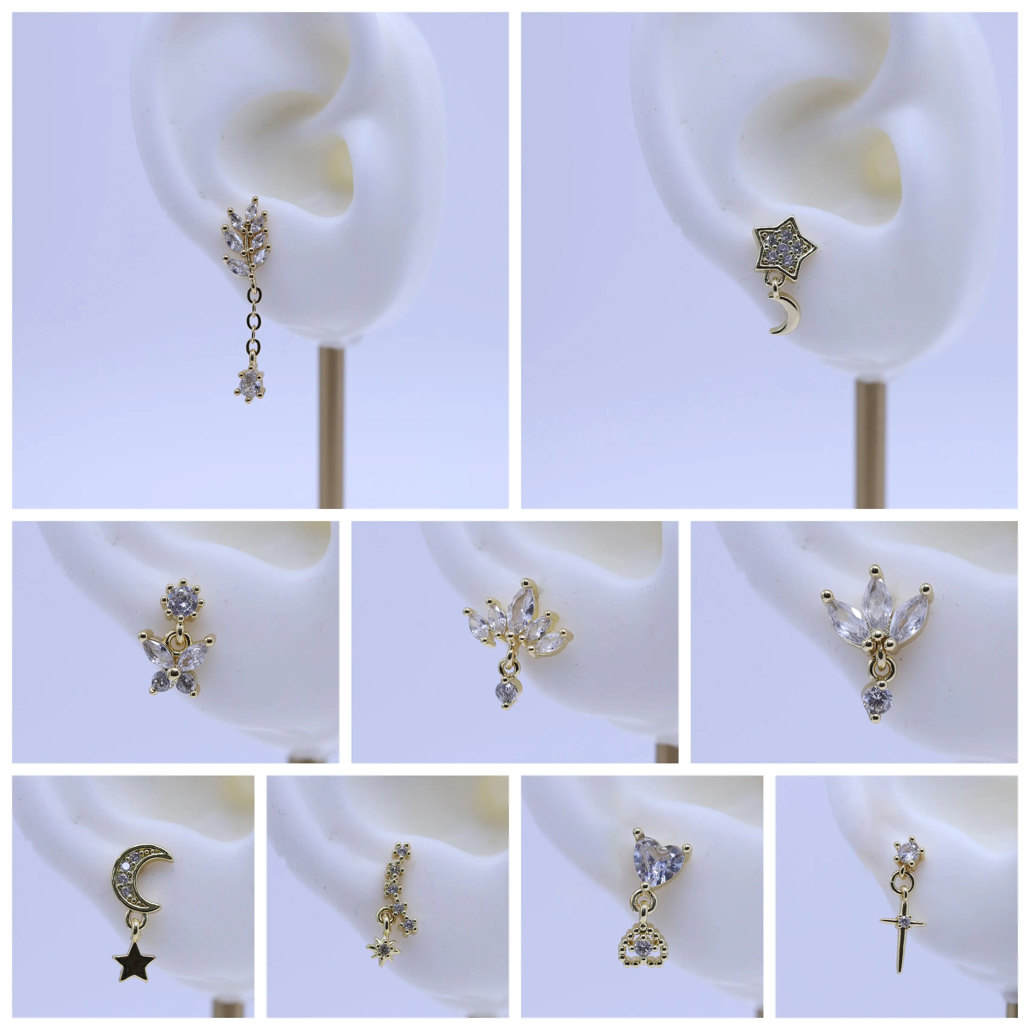 1pcs Crystal Accent Studs Alloy Anti Tarnish Twinkle Effect Secure Fit Gift