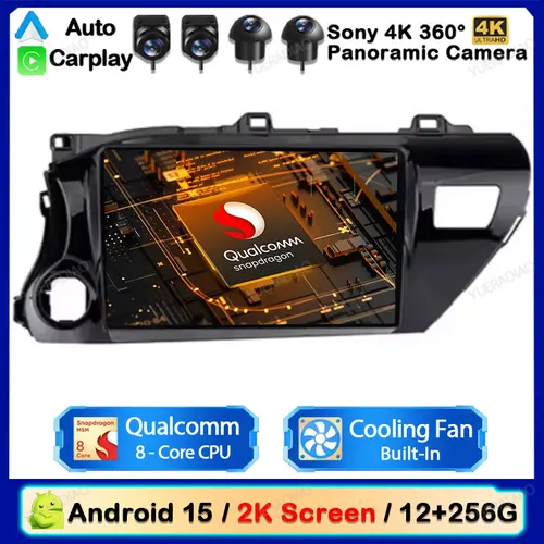 Android 15 Radio del coche para Toyota Hilux Pick Up AN120 2016 - 2020 reproductor de vídeo Multimedia 4G WIFI GPS NAVI unidad principal Carplay Auto