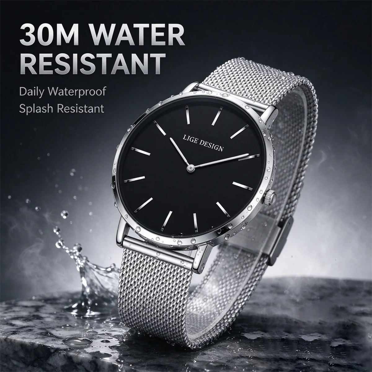 LIGE Ultra Thin Quartz Men Watch Stainless steel Mesh Watches Men Simple Fashion Business Wristwatch Clock Male reloj hombre