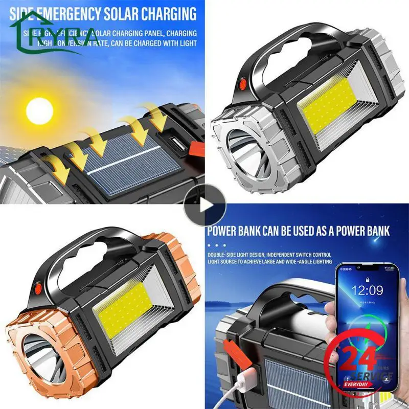 Solar Double-headed Portable Lamp Outdoor Led Multi-function Red And Blue Flash Cob Side Light Emergency Flashlight Searchlight