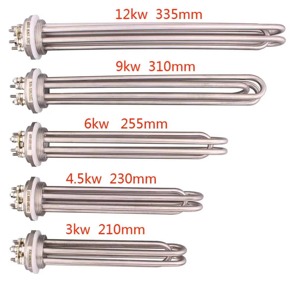 AIICIOO DN32 DN40 Electric Water Heater 220V 380V Immersion Heating Element 3KW 4.5KW 6KW 9KW 12KW 304SS