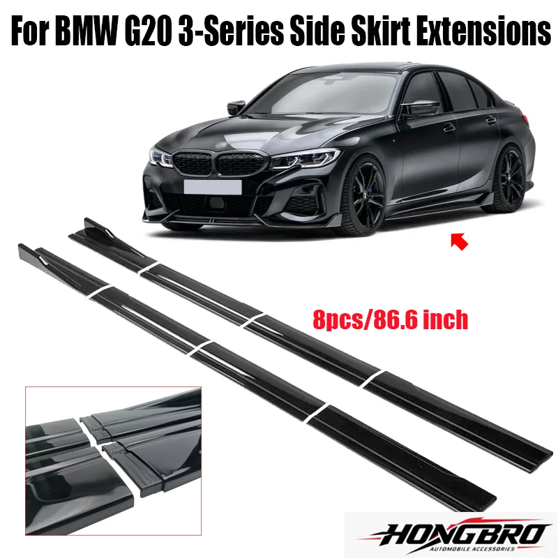 For BMW G20 3-Series 330i M340i 2019+ Gloss Black Car Side Skirt Extensions Rocker Panels Side Trim Spoiler Factory Accessories