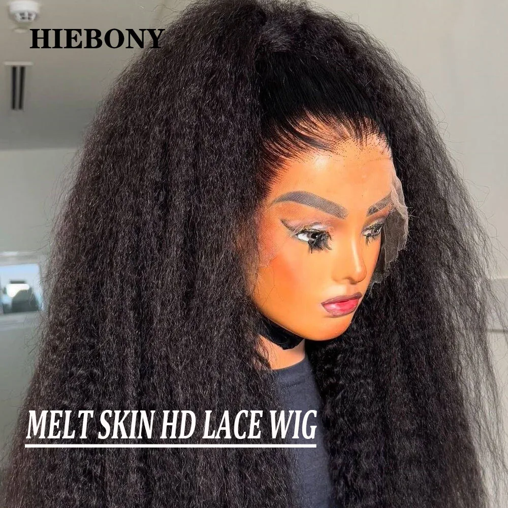 HiEbony Kinky Straight 13x6 HD Lace Frontal Wigs 250% Full Density Glueless 5x5 6x6 HD Lace Closure Wig Melt Skin HD Lace Wigs