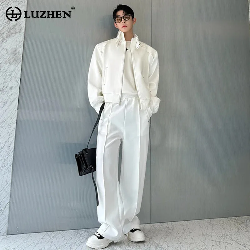 LUZHEN Autumn New Metal Decoration Design Jackets Two-piece Sets Fashion Handsome 2024 Men's Plain Straight Pants Casual LZ6653