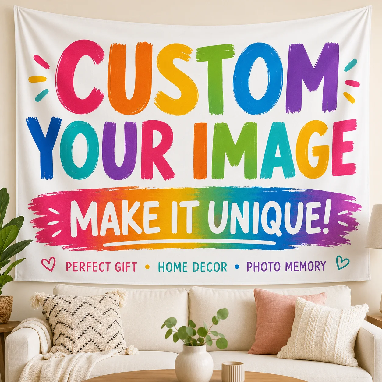 Custom Photo Tapestry Personalized Wall Hanging Bedroom Living Room Backdrop Birthday Wedding Anniversary Christmas Gift