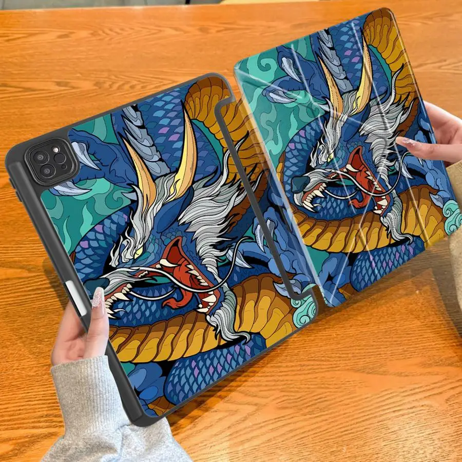 

Чехол для планшета с изображением мультяшного дракона для iPad Pro 11-го, 10-го, 9-го, 8-го, 7-го поколений, 12.9 дюймов Pro 2025, Mini 6, 7, Air 4, 5, M3, M2, 1, 2, M4, 11 дюймов