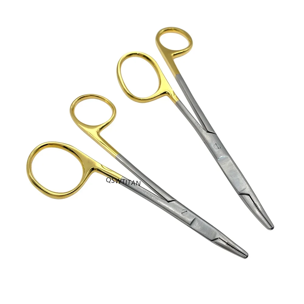 Curved Needle Holders with Scissors with TC Upturned Thumb Ring Ophthalmic Surgical Instruments