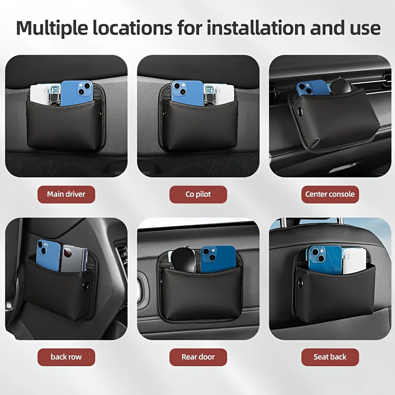 Bolsa de almacenamiento para automóvil - Velcro universal, impermeable, se adapta a la consola, sin daños a pintar, negro - Ideal para organización de automóviles y fácil