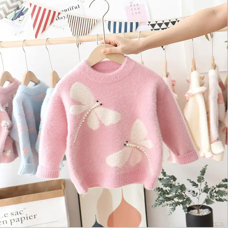 Girls sweater bottom knit sweater foreign style thick mink cashmere girl new autumn winter children pullover girl baby