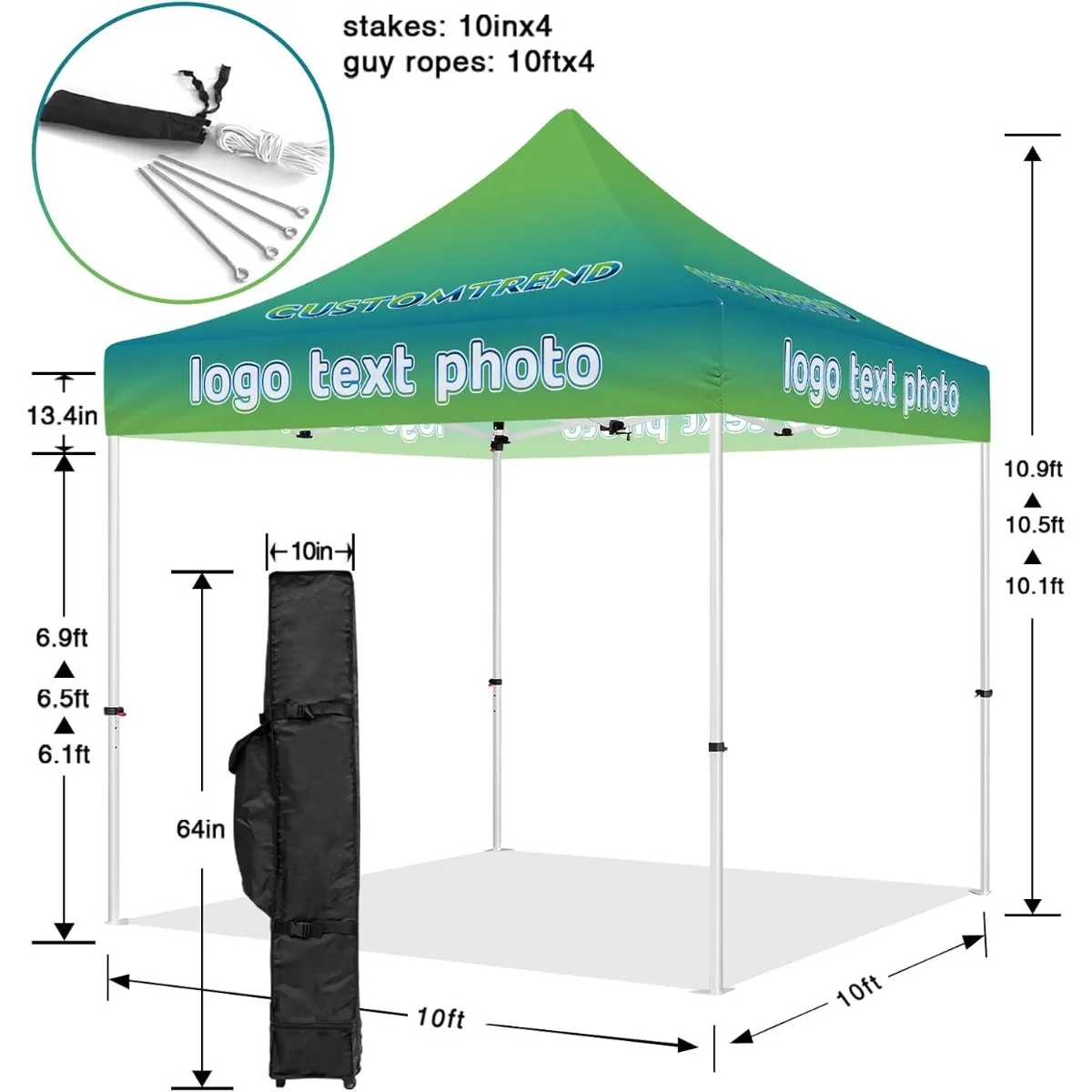 Custom 10x10 Canopy Tent with Logo Personalized Pop Up Vendor Tent for Trade Shows Events Business Advertising