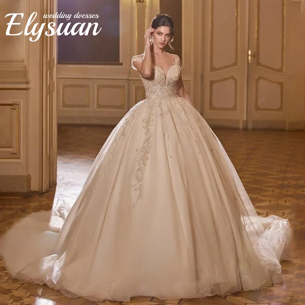 Gaun Pengantin Mewah Model Ball Gown, Elegan, Seksi, dengan Aplikasi Renda dan Manik-Manik, Berkualitas Tinggi, Gaya Putri